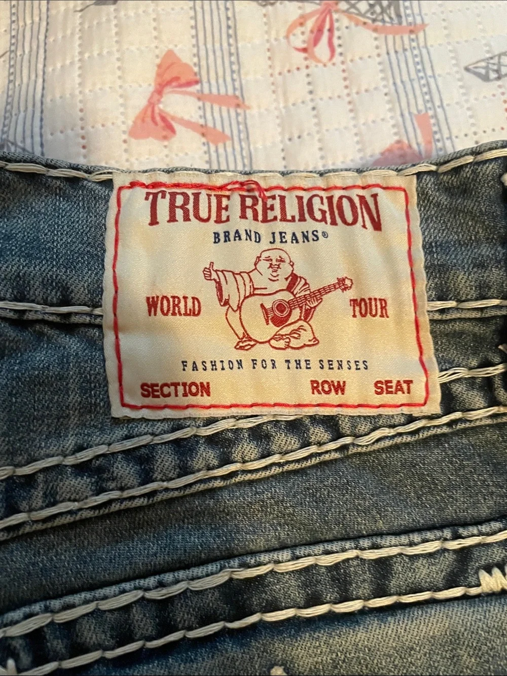 True Religion Dark Wash Boot Cut Jeans with Contrast Stitching